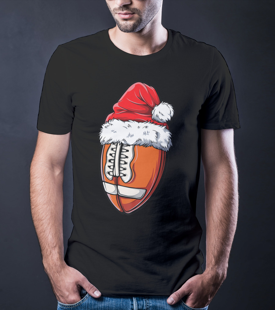 Football Ball Santa Hat Christmas Boys Xmas Football T-Shirt