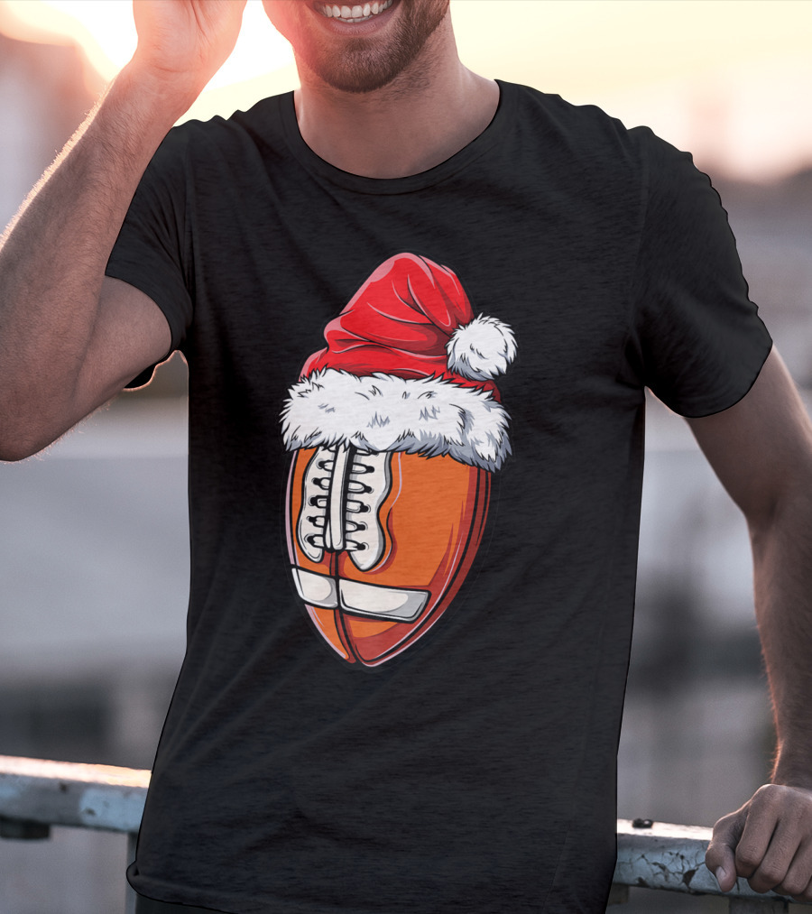 Football Ball Santa Hat Christmas Boys Xmas Football T-Shirt