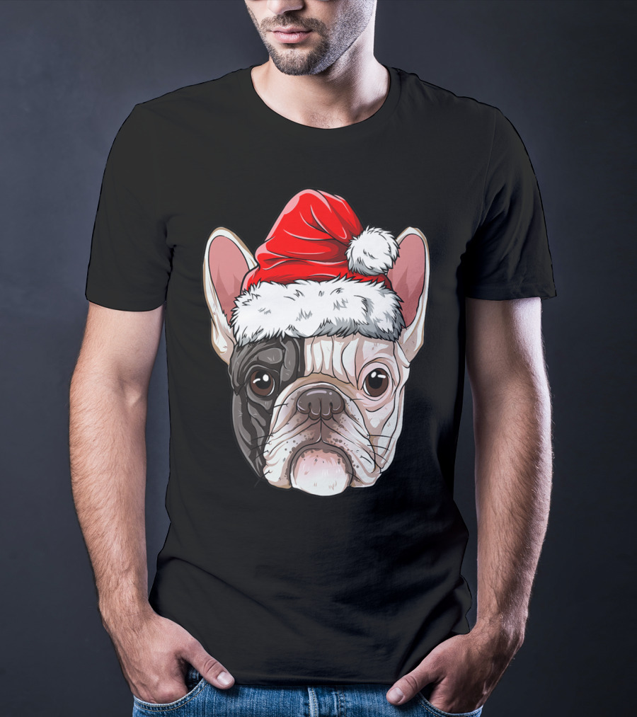 French Bulldog In Santa Hat Christmas T-Shirt