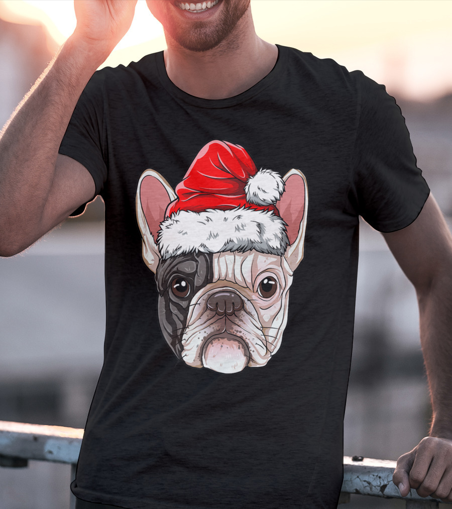 French Bulldog In Santa Hat Christmas T-Shirt