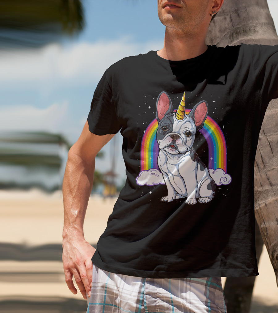 French Bulldog Unicorn Rainbow Space Galaxy Kids T-Shirt