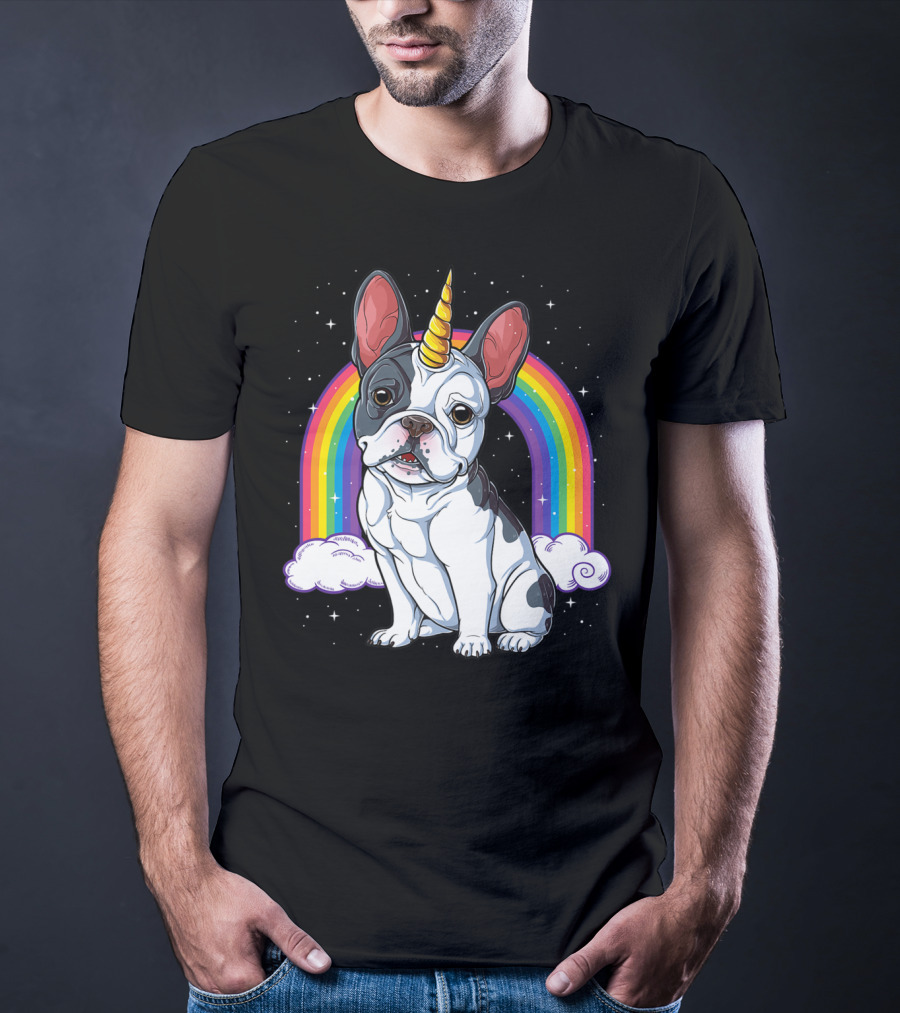 French Bulldog Unicorn Rainbow Space Galaxy Kids T-Shirt