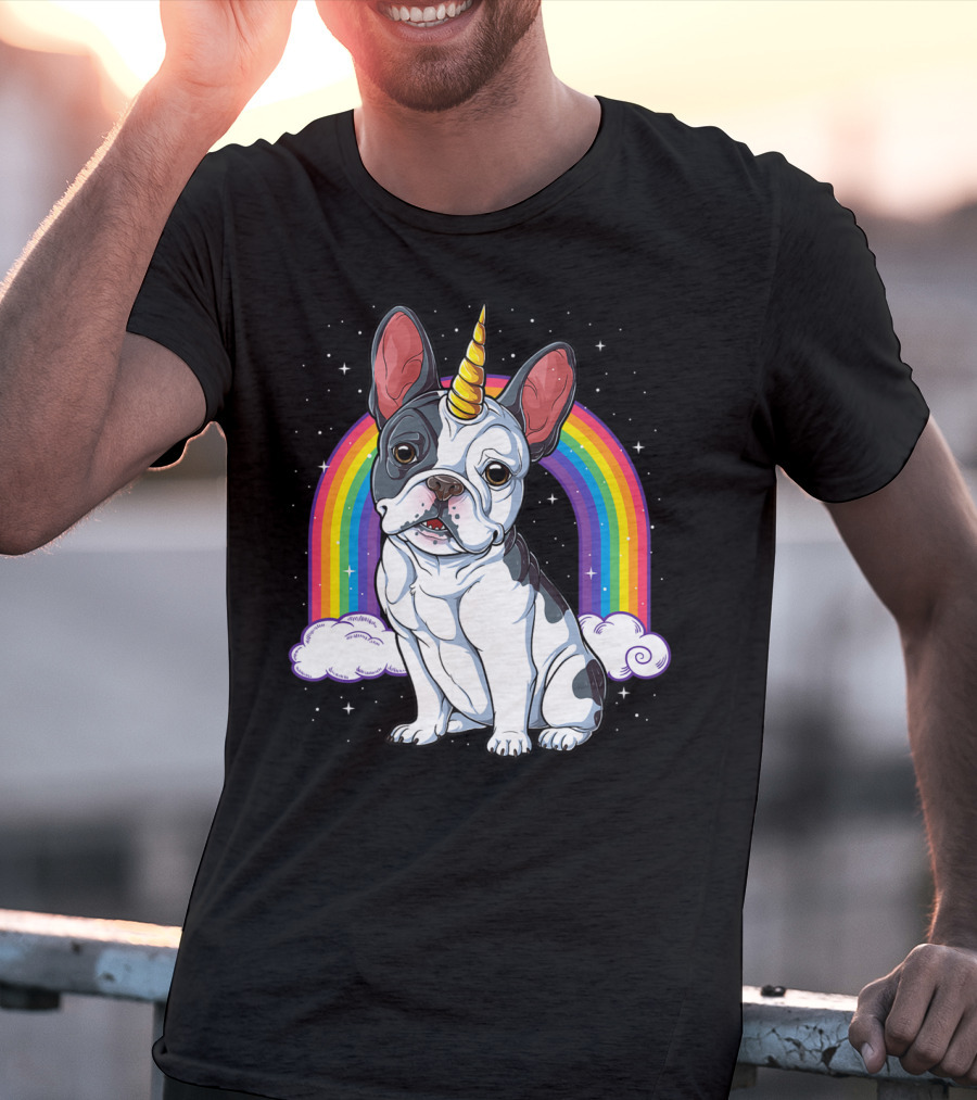French Bulldog Unicorn Rainbow Space Galaxy Kids T-Shirt
