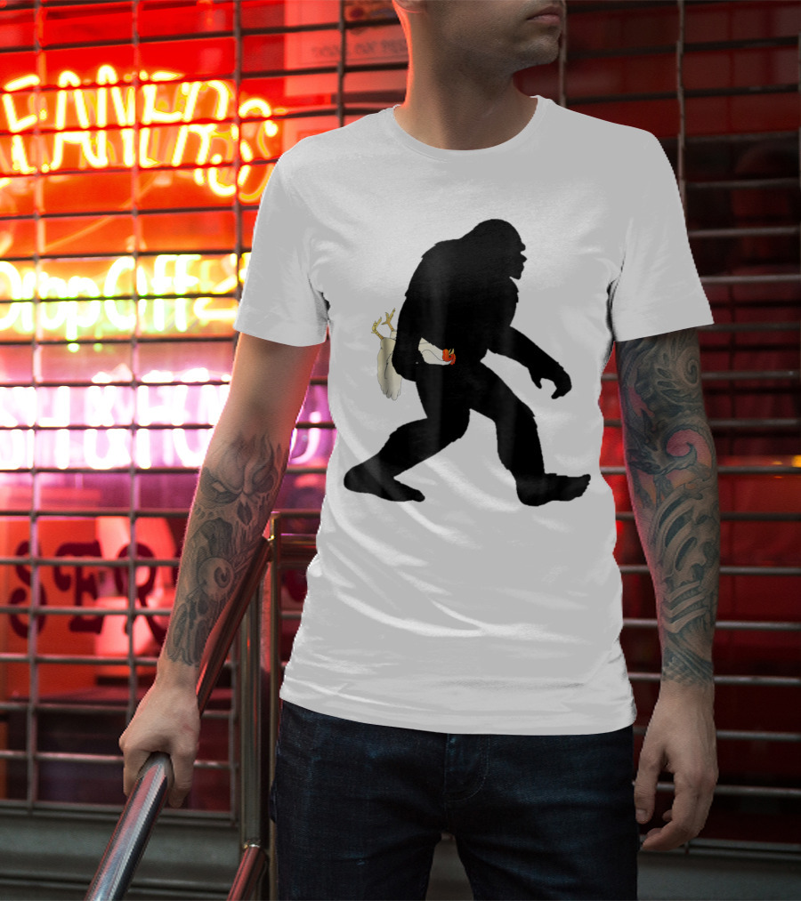 Funny Bigfoot Sasquatch Carrying Chicken Boys T-Shirt