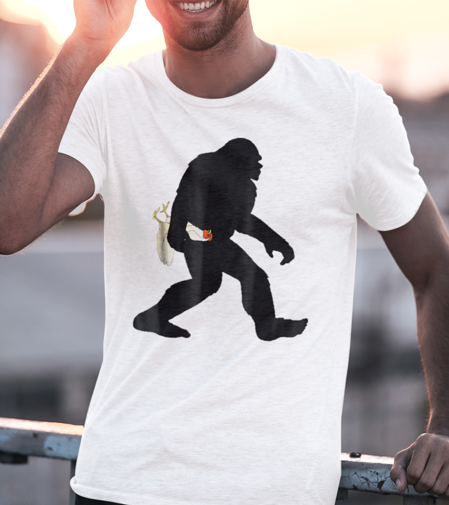 Funny Bigfoot Sasquatch Carrying Chicken Boys T-Shirt