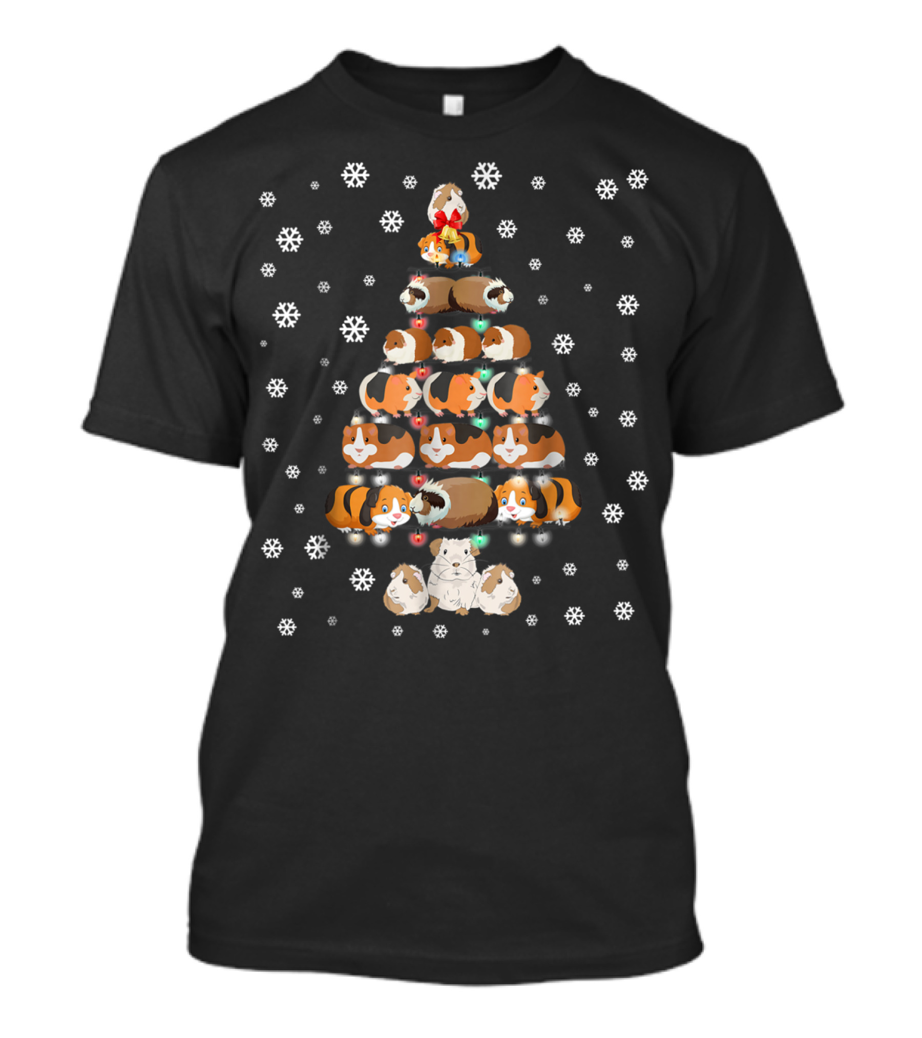 Guinea Pigs Stacked Like Christmas Tree Surrounded By Snowflakes T-Shirt