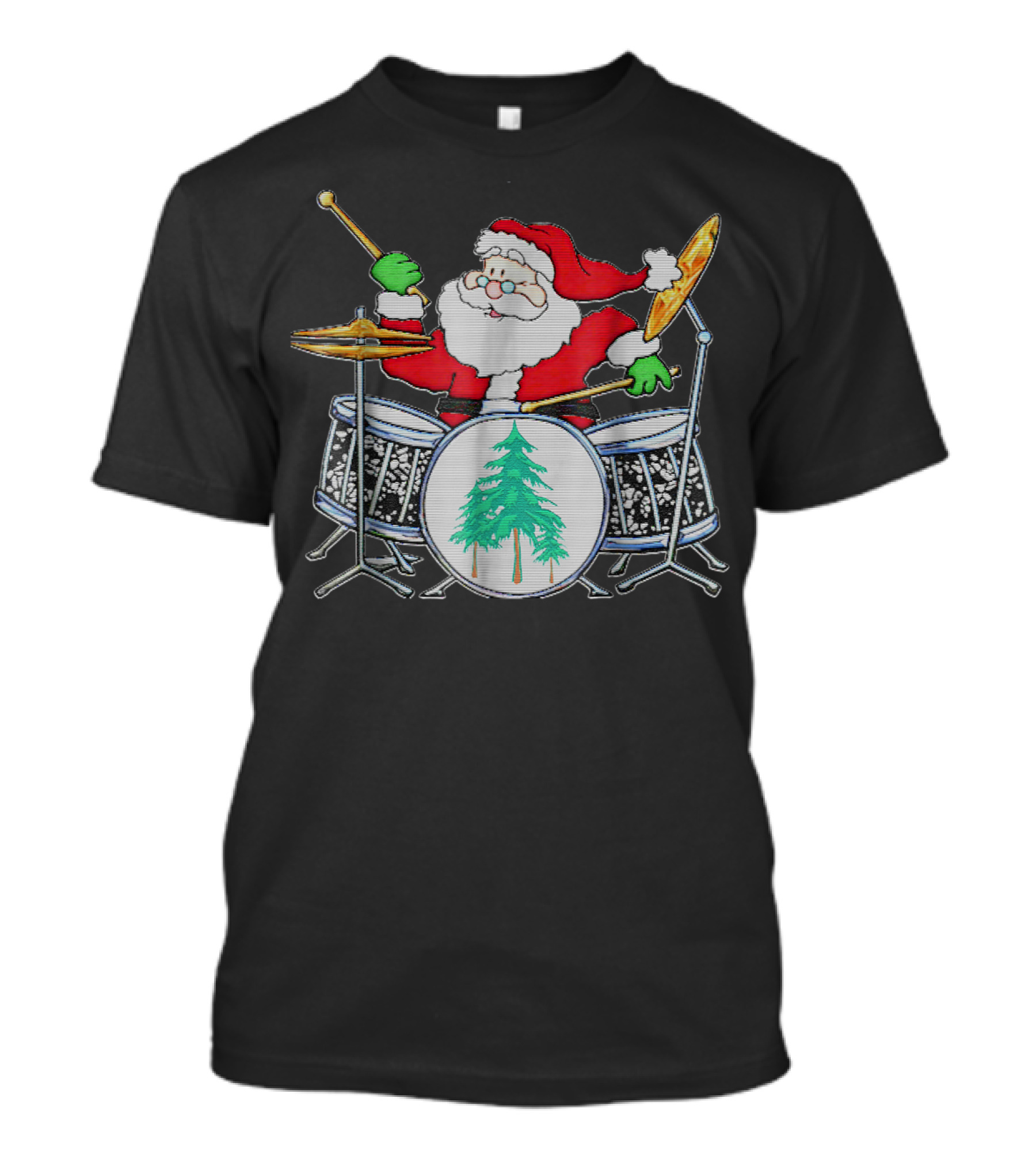 Funny Santa Playing Christmas Drum Kit T-Shirt