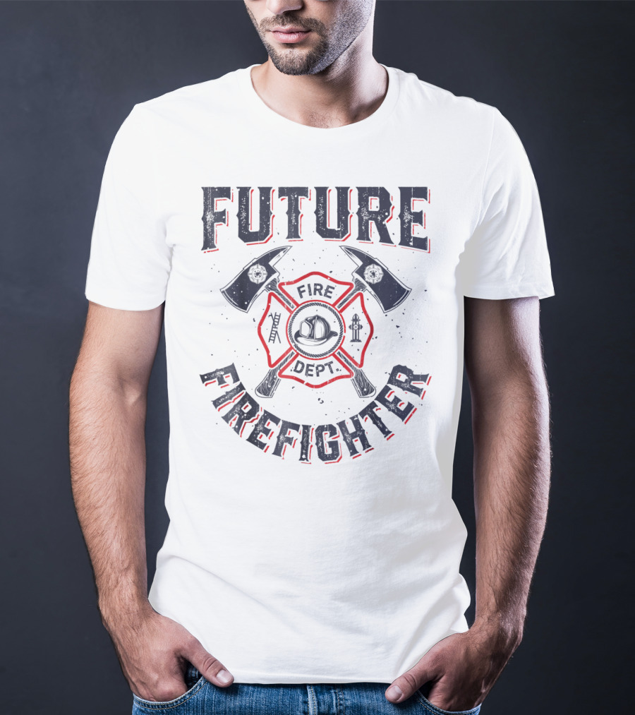 Future Firefighter Fire Dept Axe Emblem Kids Boys Youth Men T-Shirt