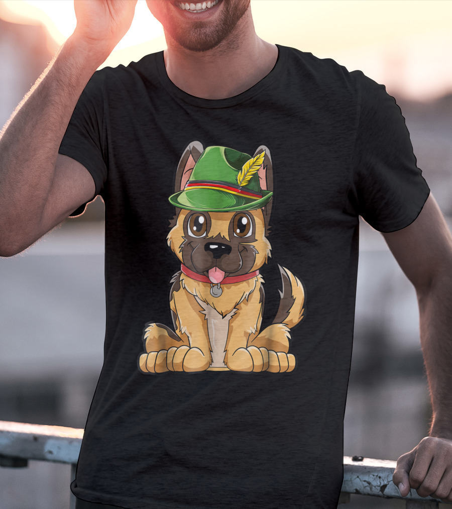 Cute German Shepherd Dog With Oktoberfest Hat Boys Lederhosen T-Shirt