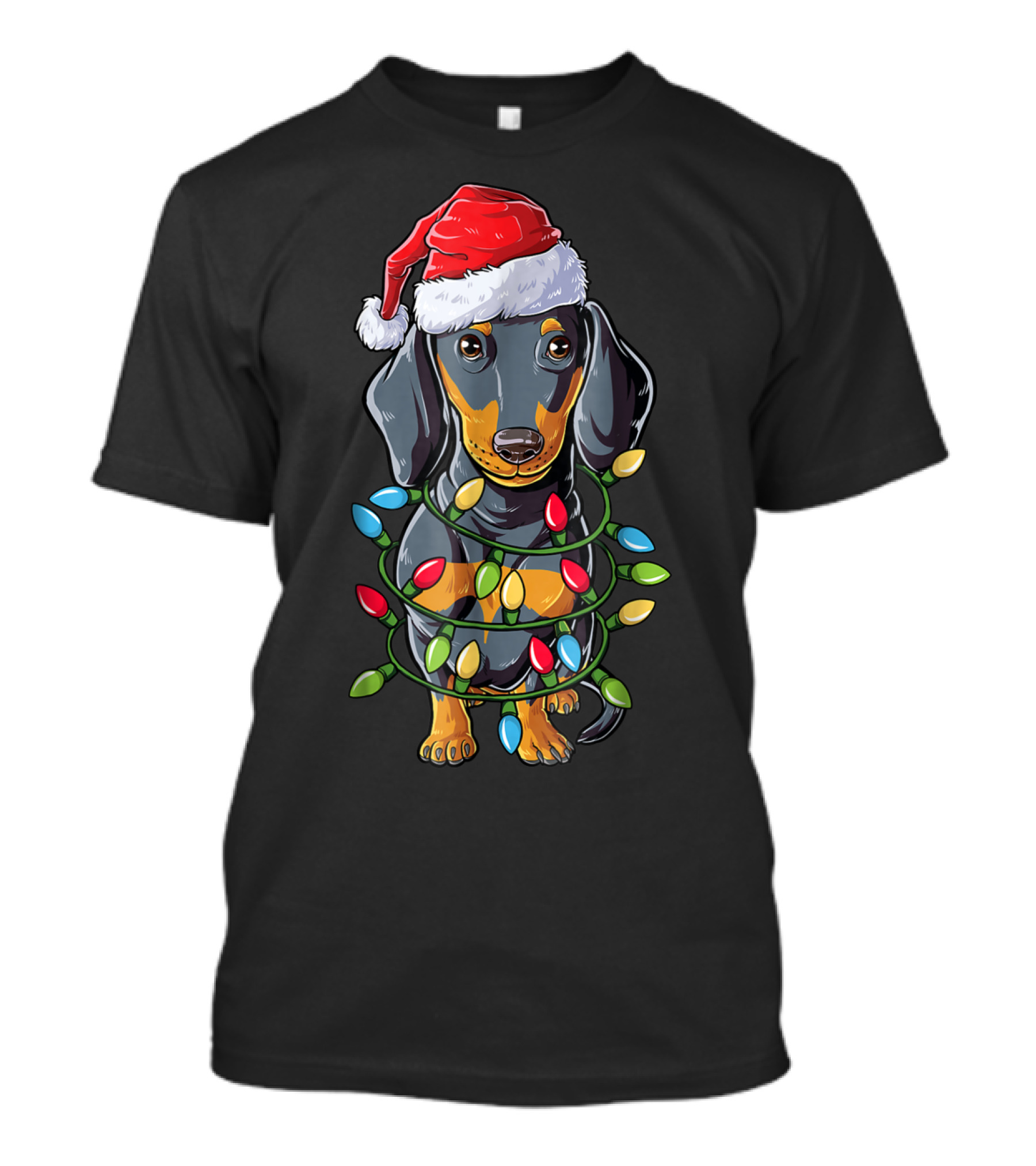 Dachshund Santa Hat Christmas Tree Lights Pup T-Shirt