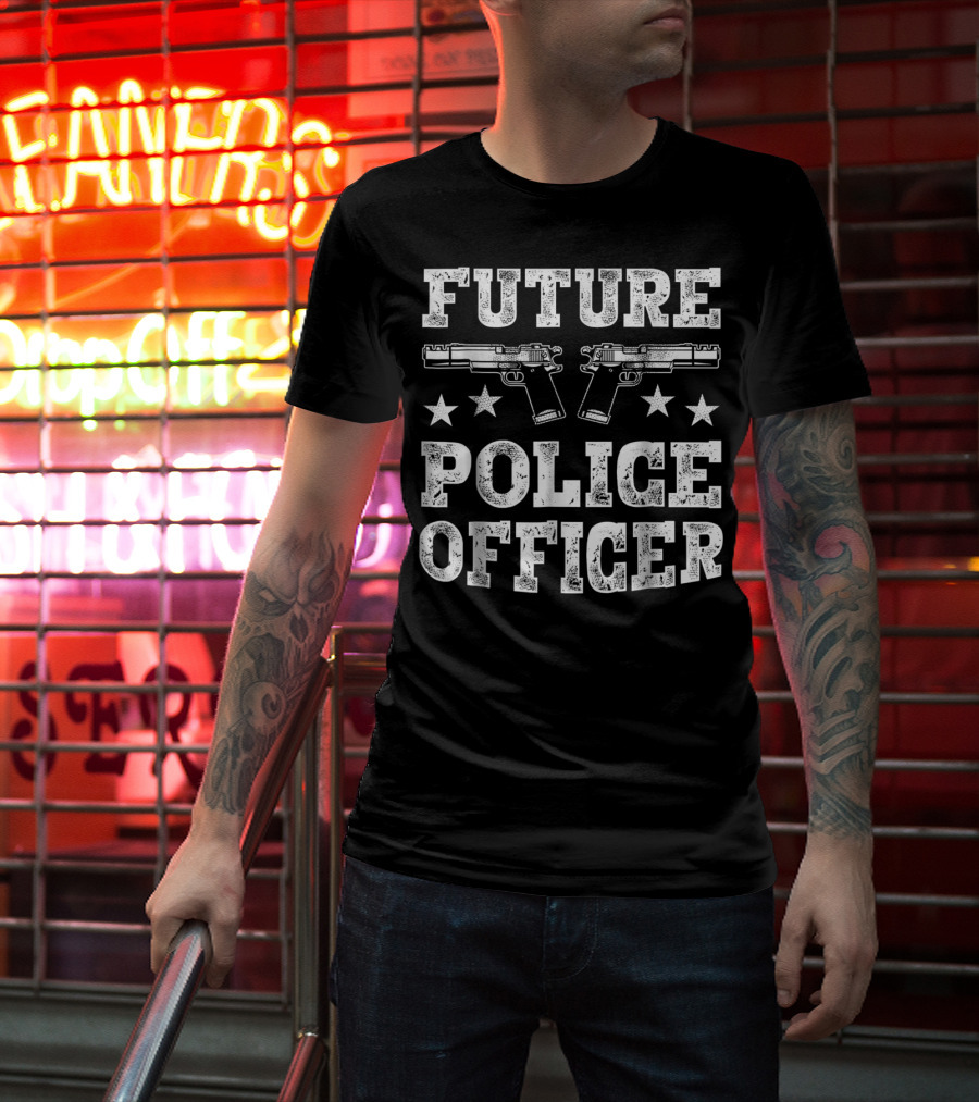 Future Police Officer Two Pistols Stars T-Shirt