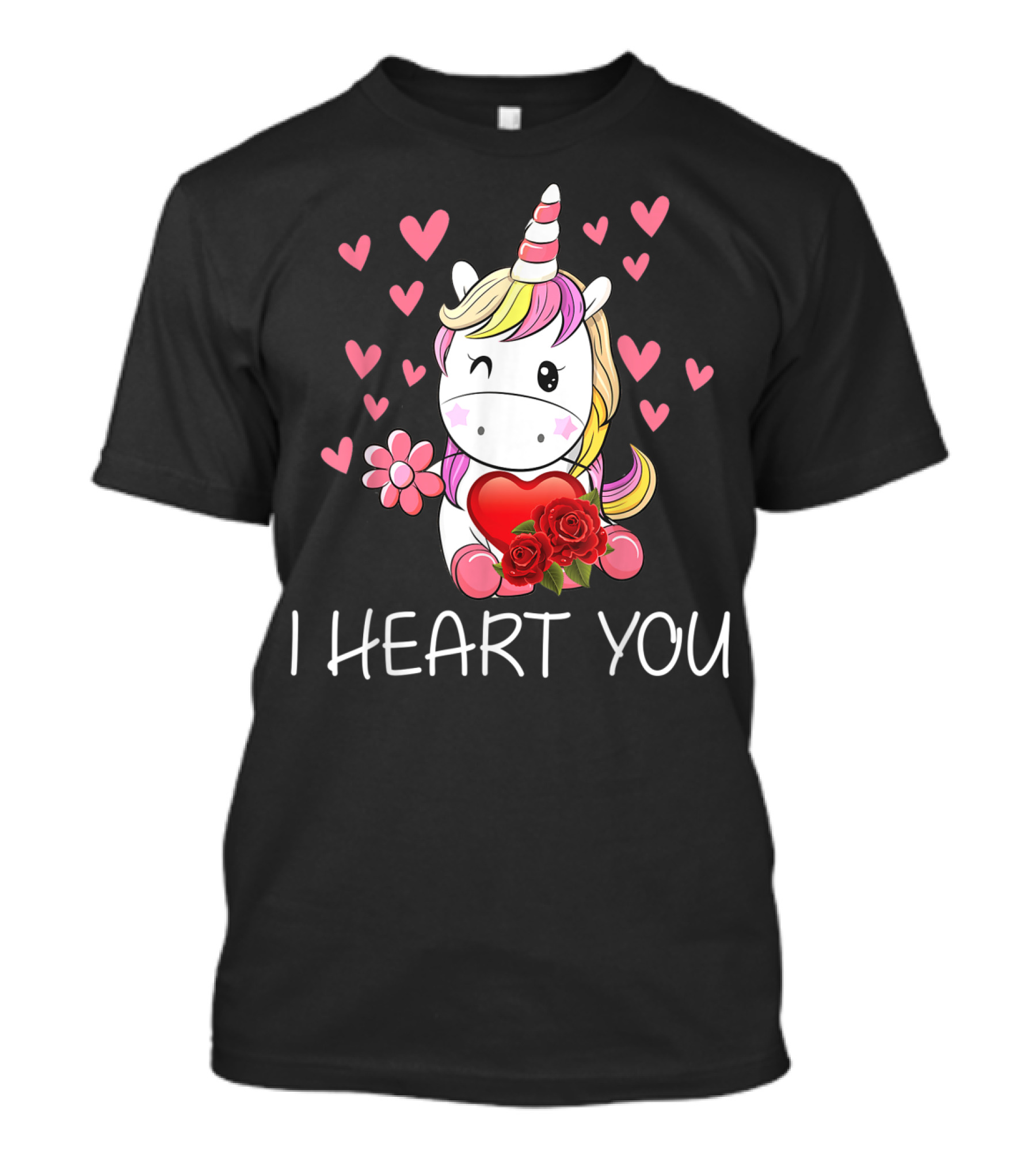 Girls Cute Unicorn I Heart You Roses Hearts T-Shirt