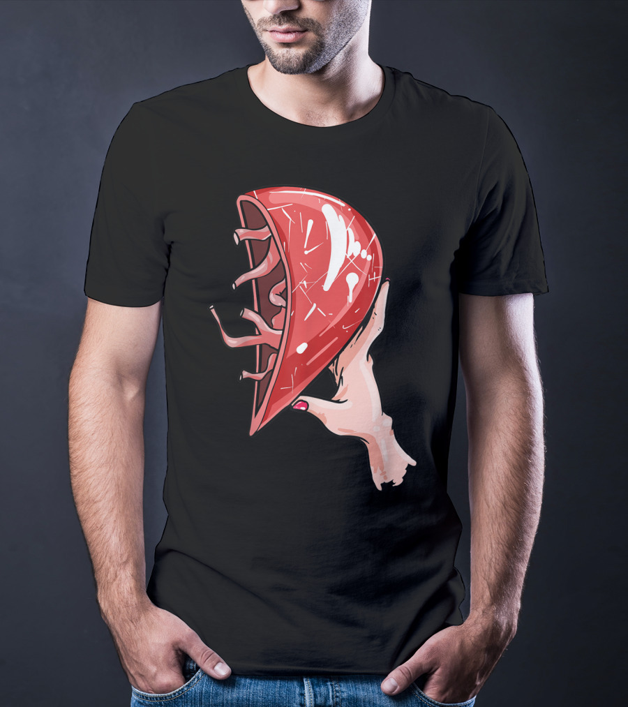 Hand Holding Semi-Open Anatomical Heart T-Shirt