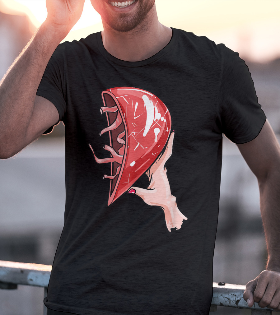 Hand Holding Semi-Open Anatomical Heart T-Shirt