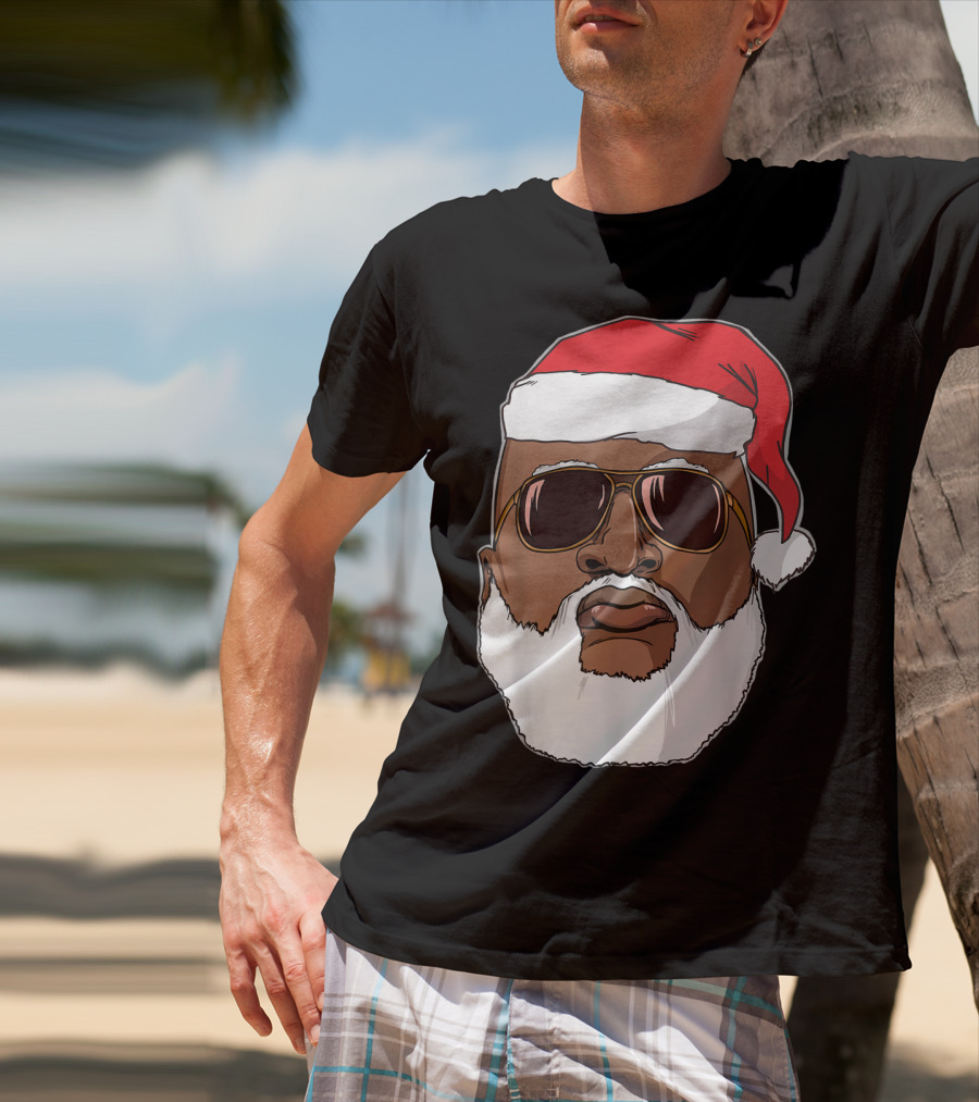 African American Santa With Sunglasses And Santa Hat T-Shirt