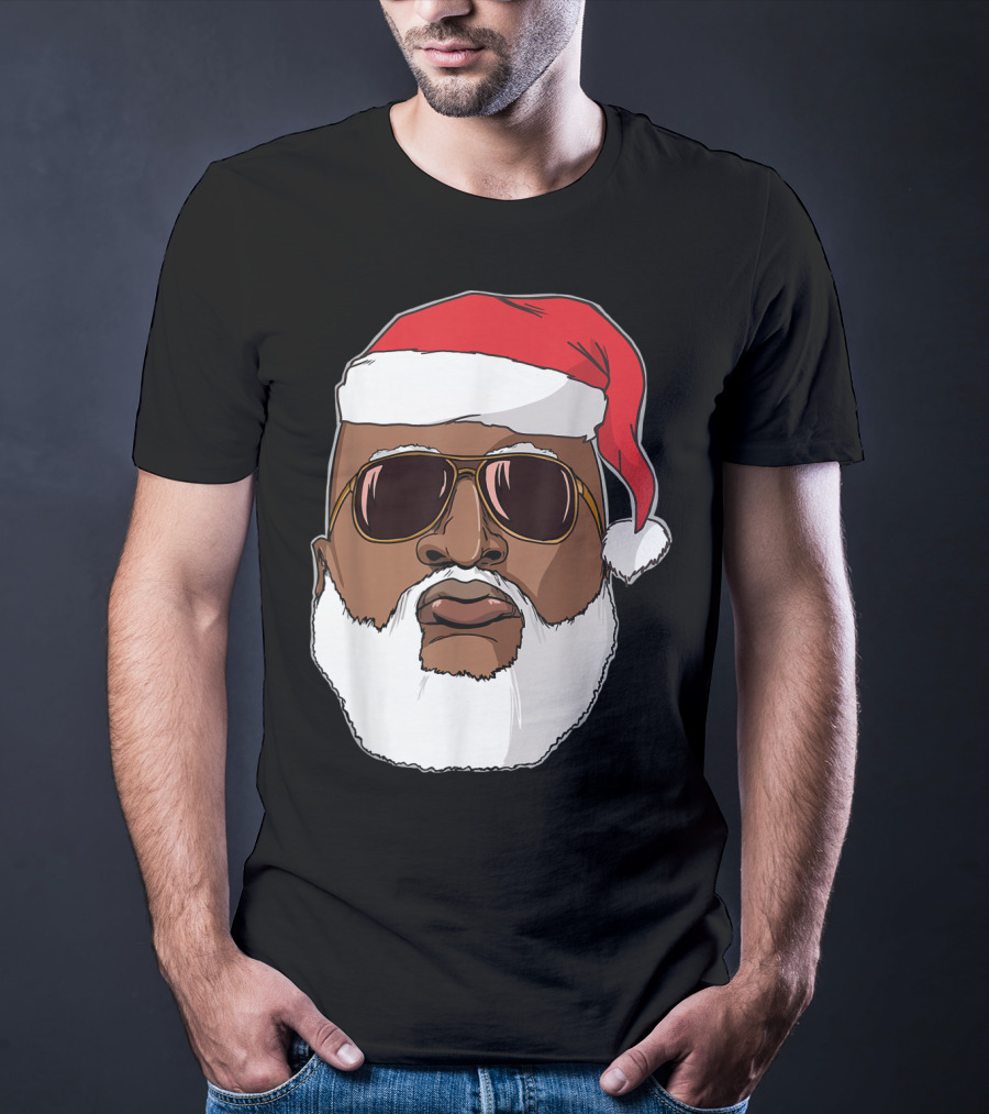African American Santa With Sunglasses And Santa Hat T-Shirt