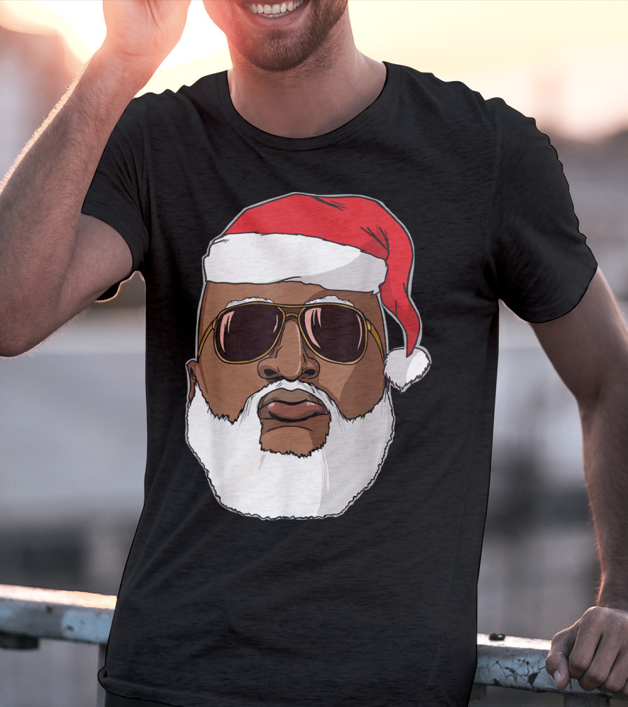 African American Santa With Sunglasses And Santa Hat T-Shirt