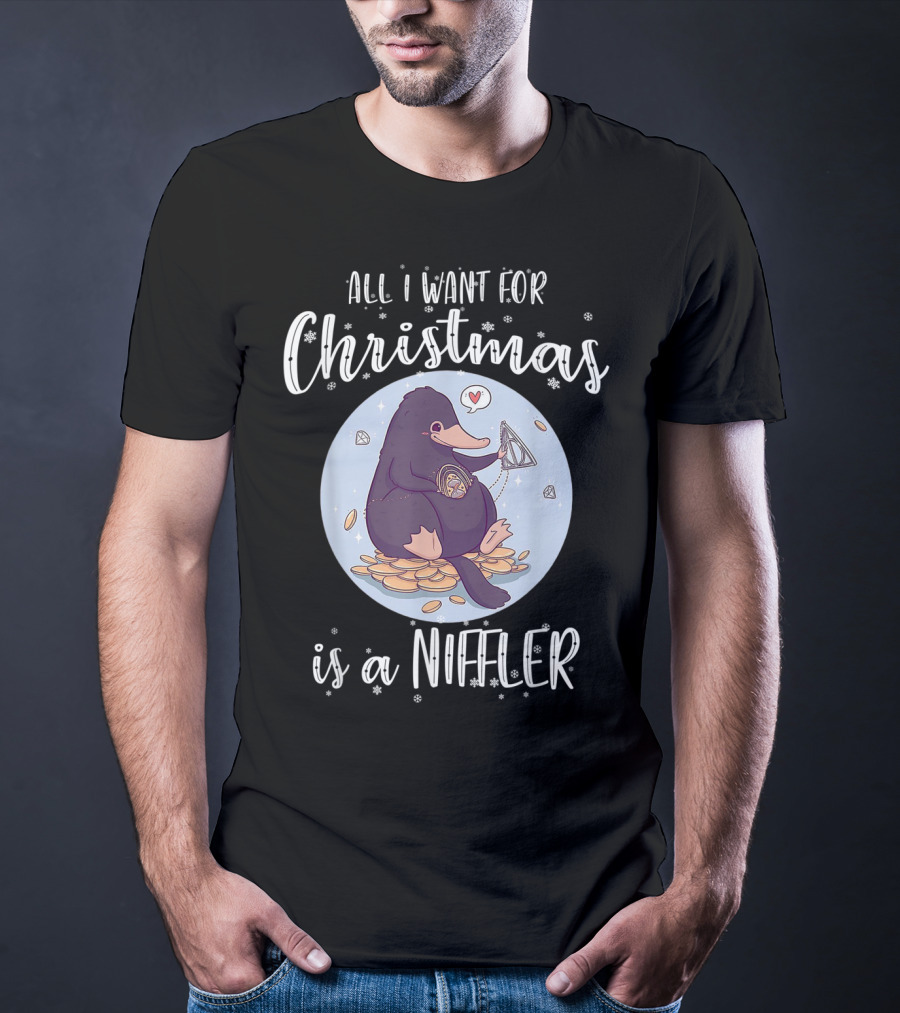All I Want For Christmas Is A Niffler Snowflakes Coins Jewel Heart Balloon T-Shirt