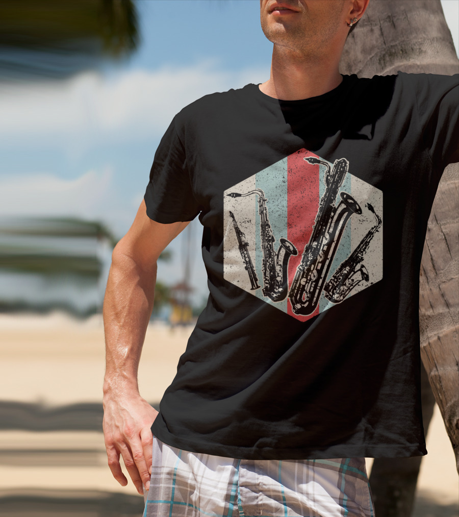Alto Tenor Soprano Baritone Saxophone Sax Retro Hexagon T-Shirt