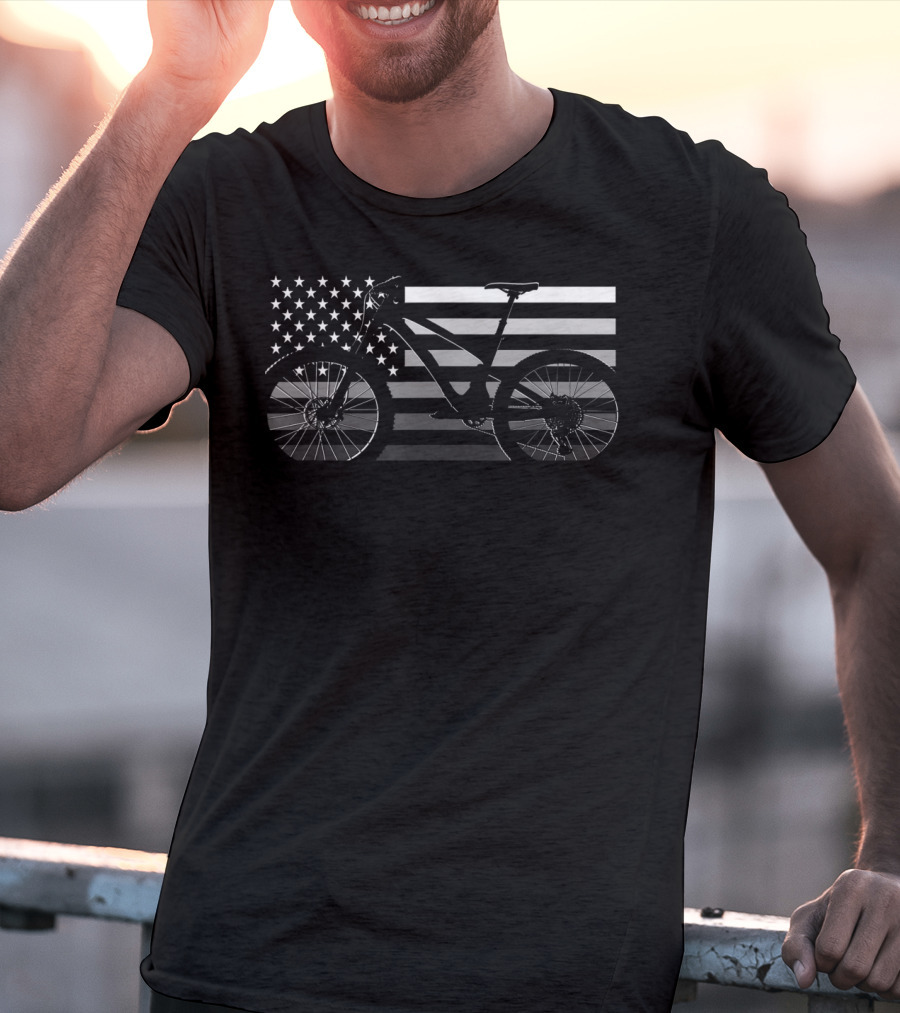 American Flag Mountain Bike Mtb T-Shirt
