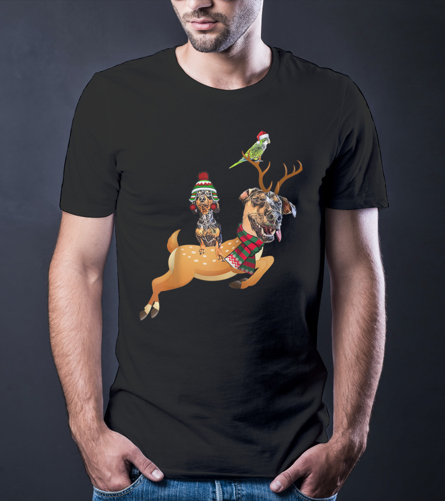 At's Andy And Thanri Reindeer Dog Duo With Santa Parrot T-Shirt