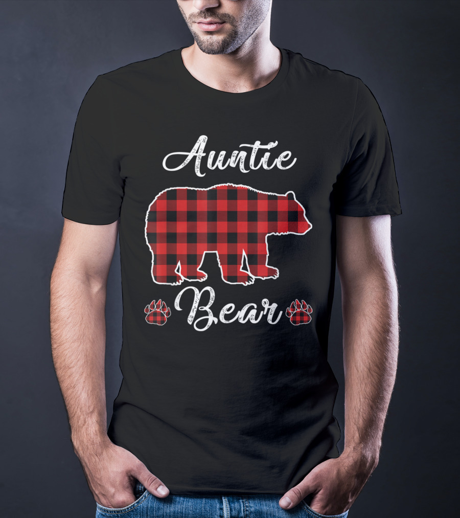 Auntie Bear Red Plaid Buffalo Christmas T-Shirt