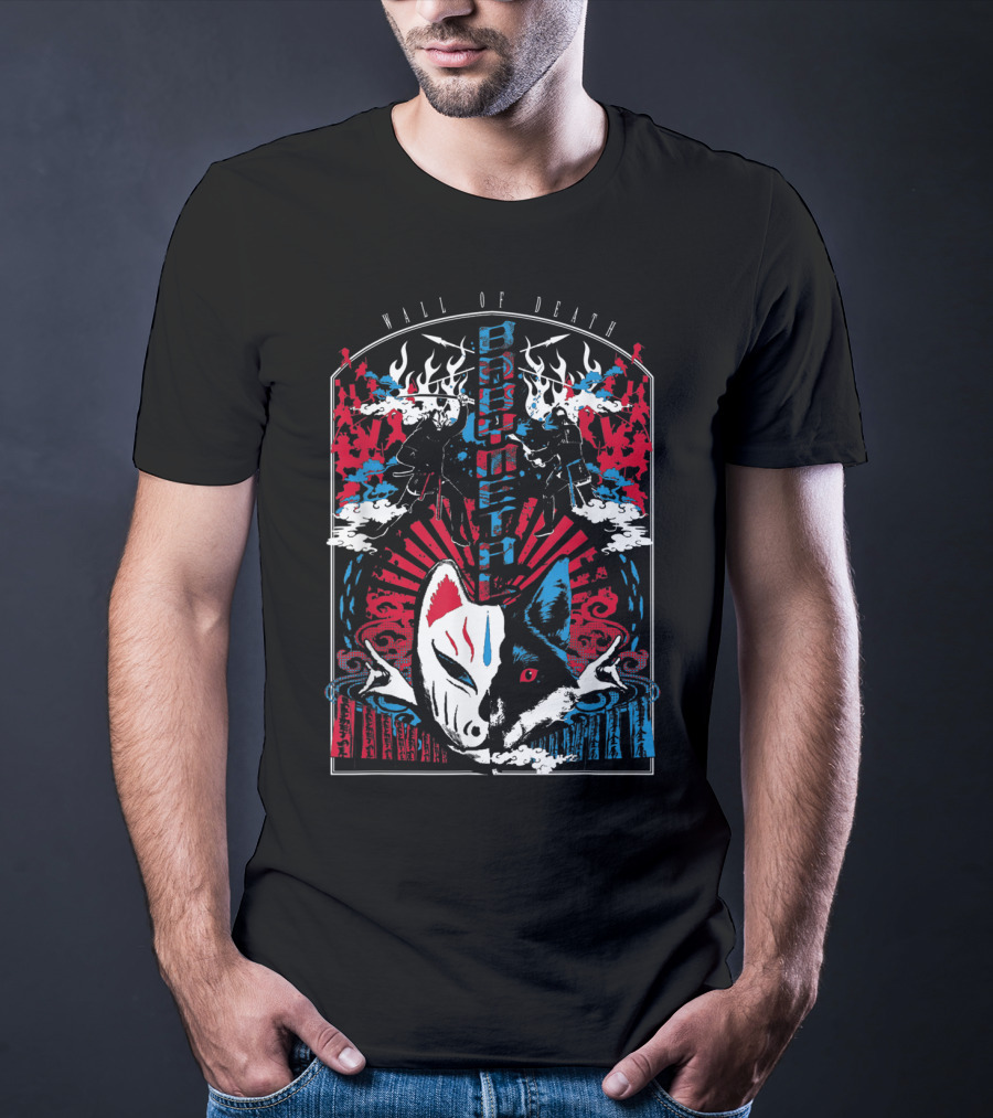 Babymetalfcus Wall Of Death Katana Mask Warriors Flames Red Blue Japan T-Shirt