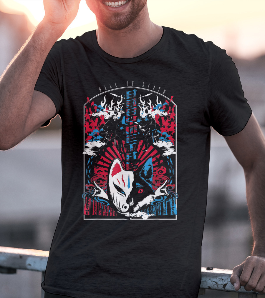 Babymetalfcus Wall Of Death Katana Mask Warriors Flames Red Blue Japan T-Shirt