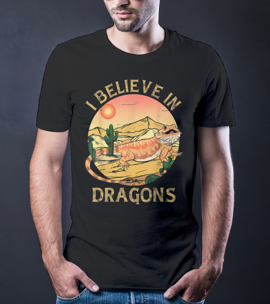 I Believe In Dragons Bearded Cactus Desert Sunset T-Shirt