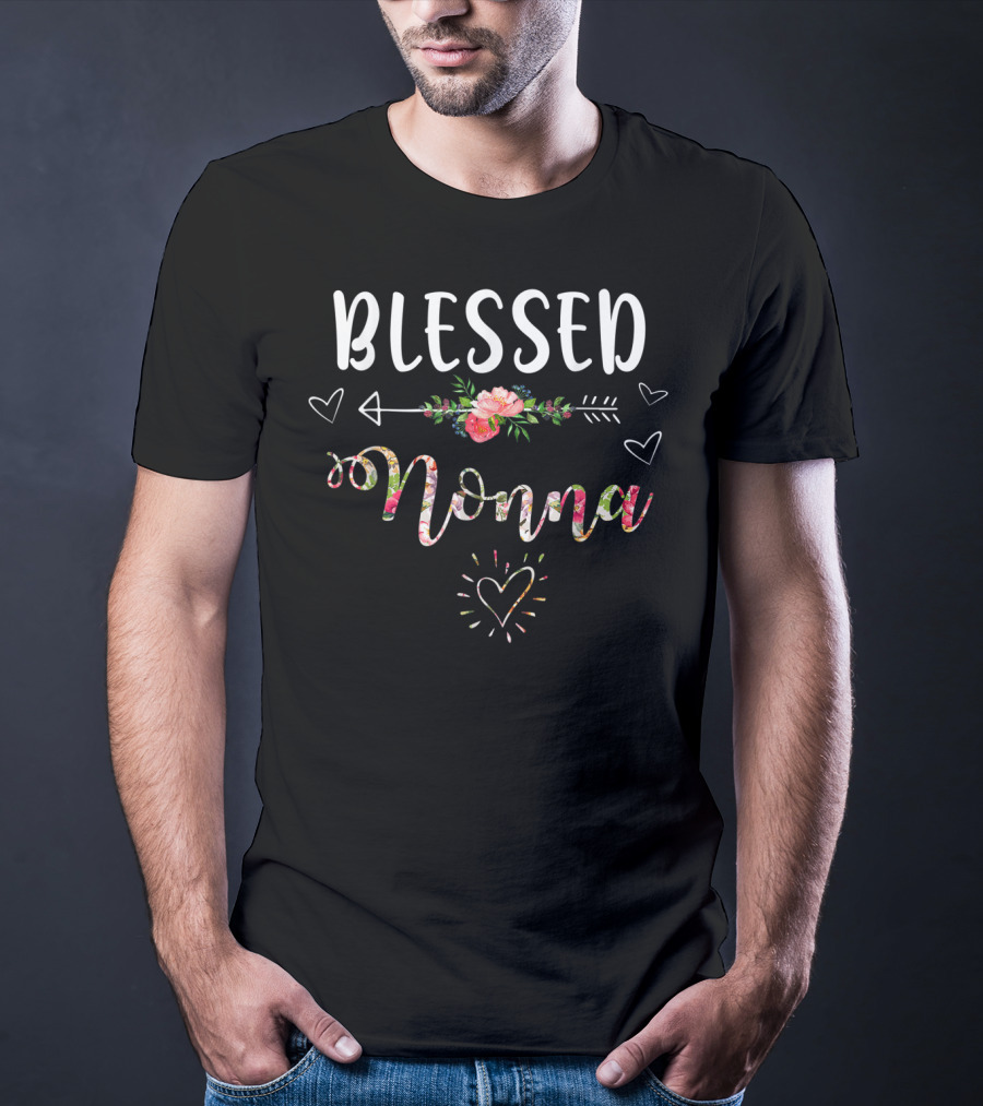Blessed Nonna Floral Text With Heart And Arrow T-Shirt