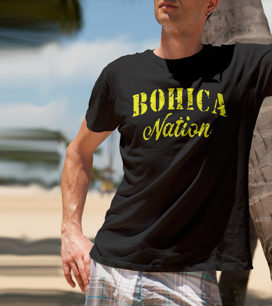BOHICA Nation Military Style Stencil Font Vintage Distressed Look T-Shirt