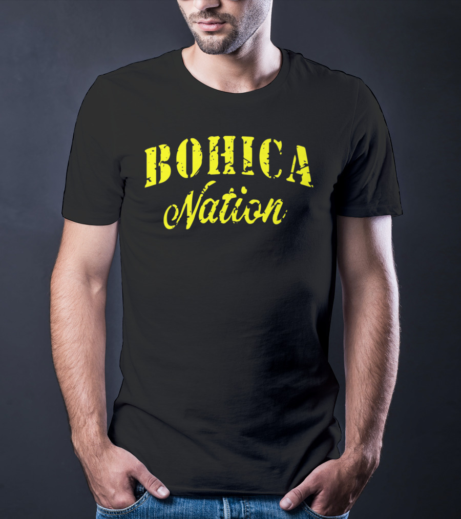 BOHICA Nation Military Style Stencil Font Vintage Distressed Look T-Shirt