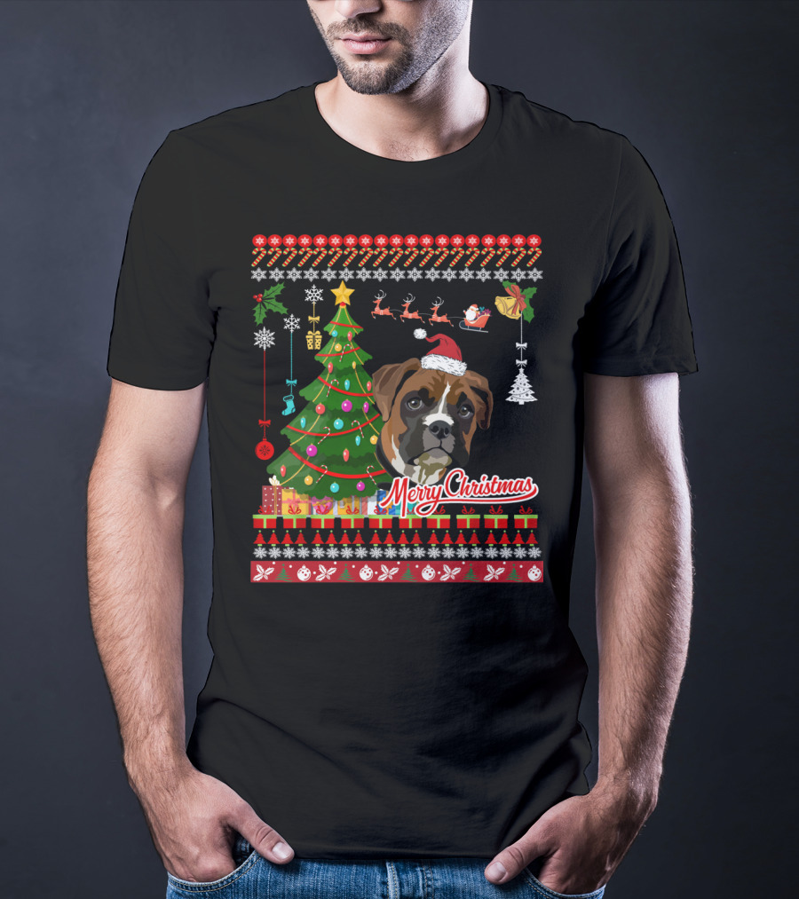 Merry Christmas Boxer Dog Ugly Christmas T-Shirt