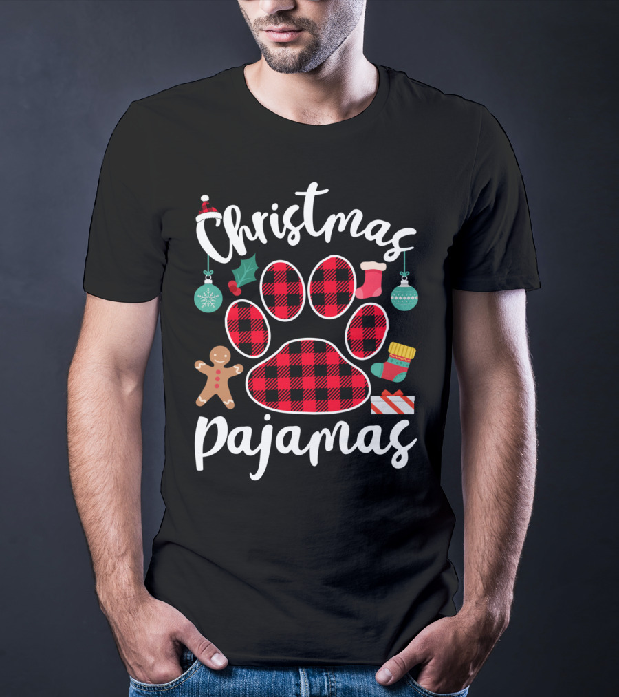 Buffalo Plaid Paw Print Christmas Pajamas Holiday T-Shirt