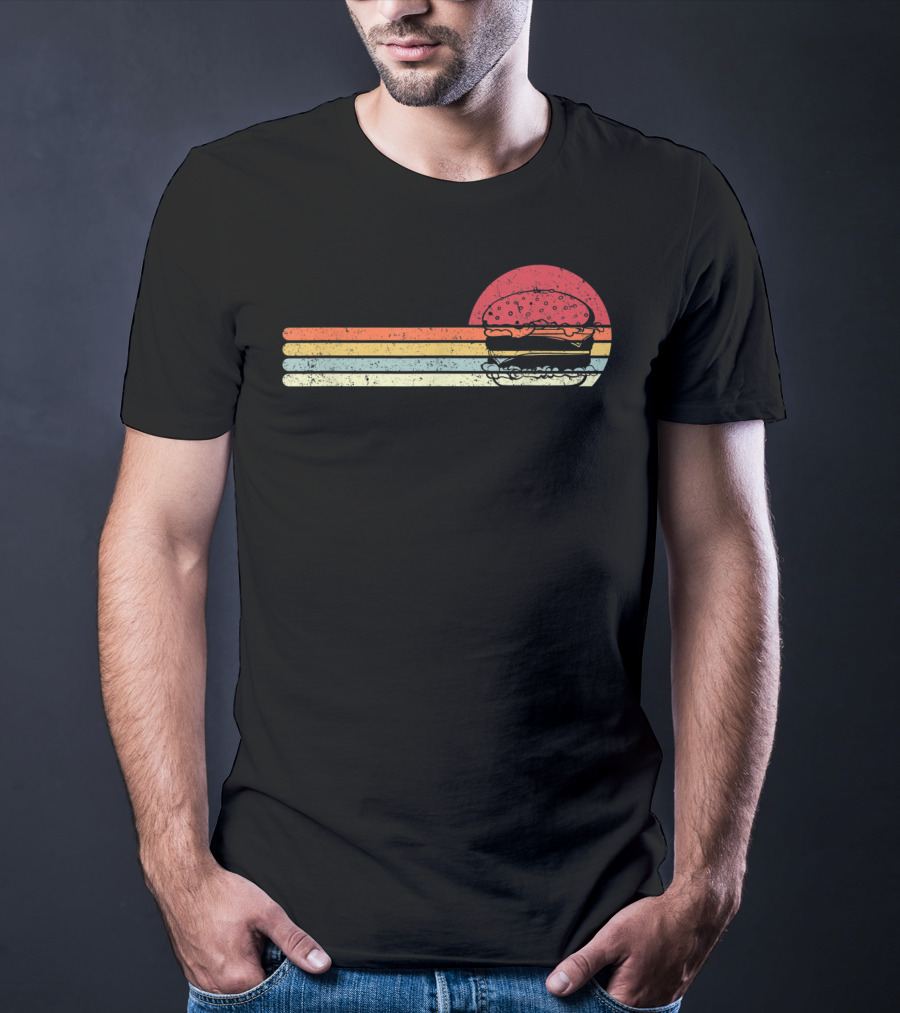 Burger Style Cheeseburger Retro Sunset Lines T-Shirt