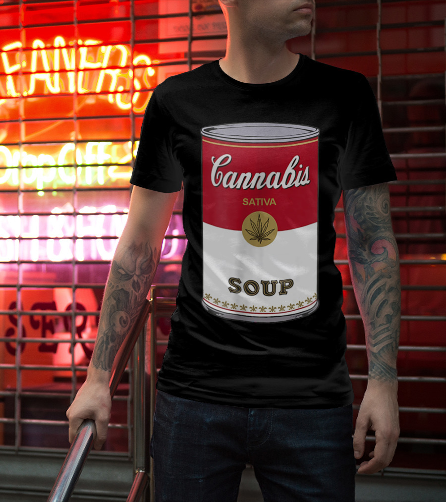 Cannabis Sativa Soup Can With Red And White T-Shirt