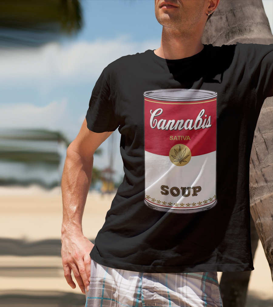 Cannabis Sativa Soup Can With Red And White T-Shirt