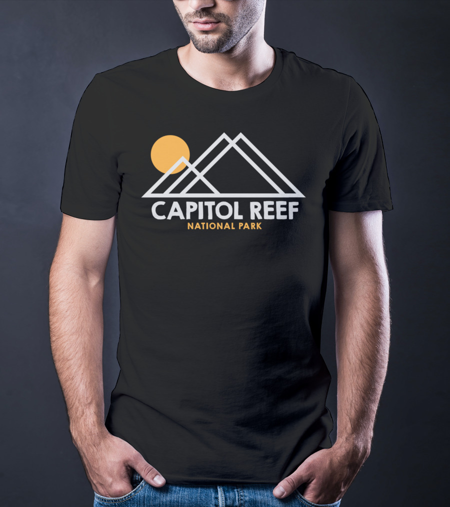 Capitol Reef National Park Utah Outline Sun And Mountains T-Shirt