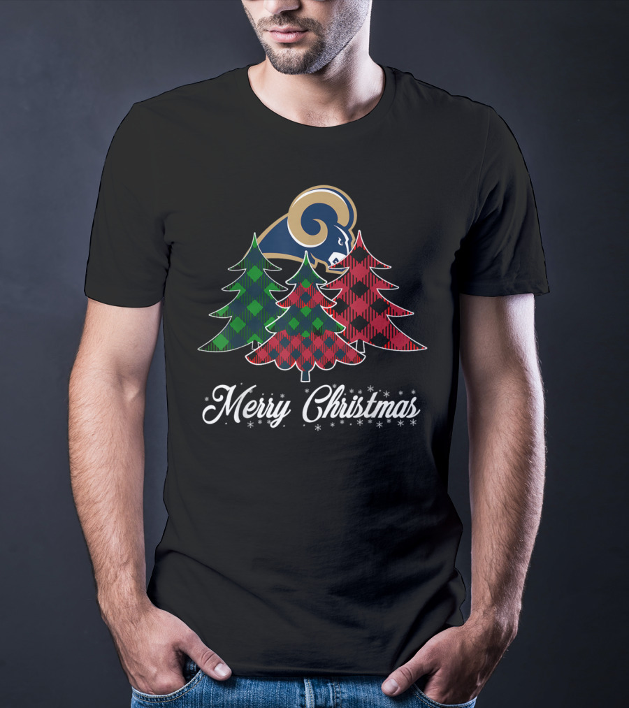 Merry Christmas Los Angeles Rams Plaid Trees Football Team T-Shirt