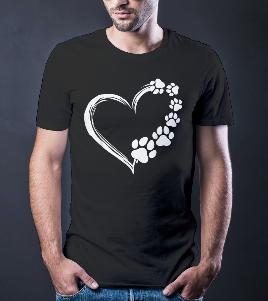 Puppy Paw Print Heart Cute Dog T-Shirt