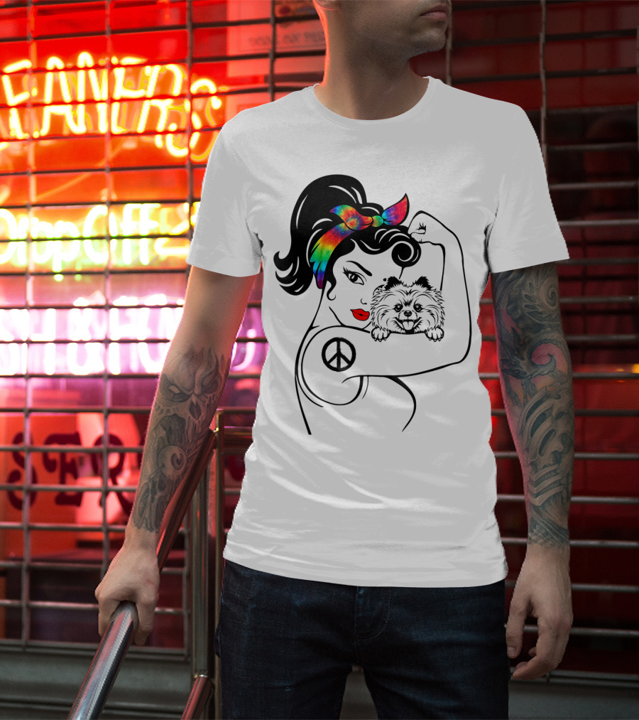 Cute Pomeranian Mom Peace Rainbow Bandana T-Shirt