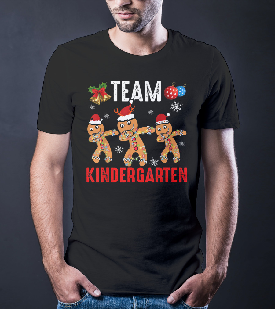Team Kindergarten Gingerbread Dabbing Christmas Ornaments Snowflakes T-Shirt