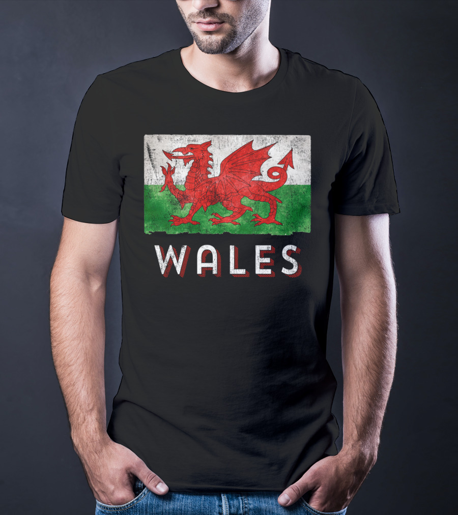 Wales Cymru Rugby Welsh Red Dragon Green Flag T-Shirt