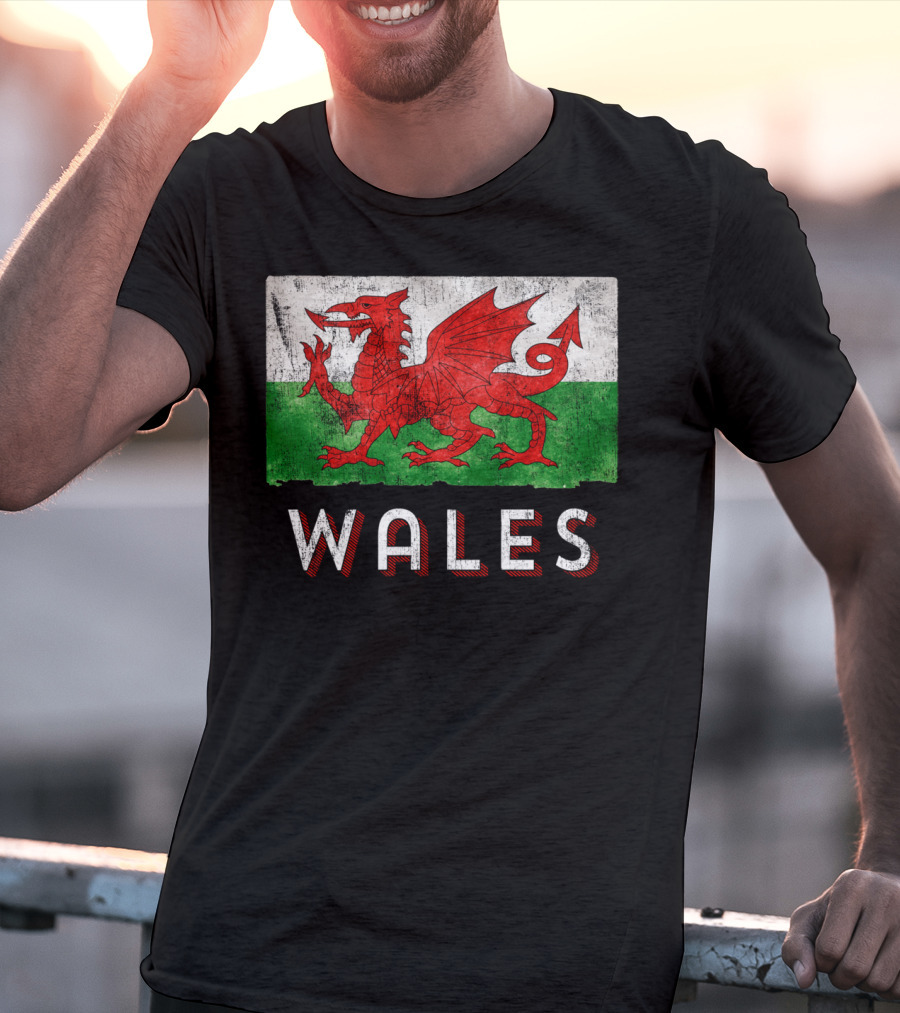 Wales Cymru Rugby Welsh Red Dragon Green Flag T-Shirt