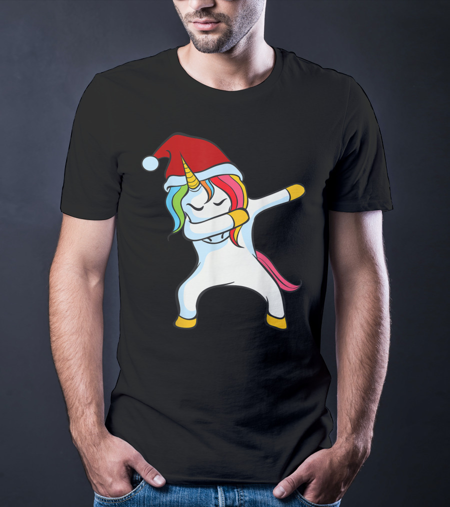 Santa Hat Dabbing Unicorn Christmas Magic T-Shirt