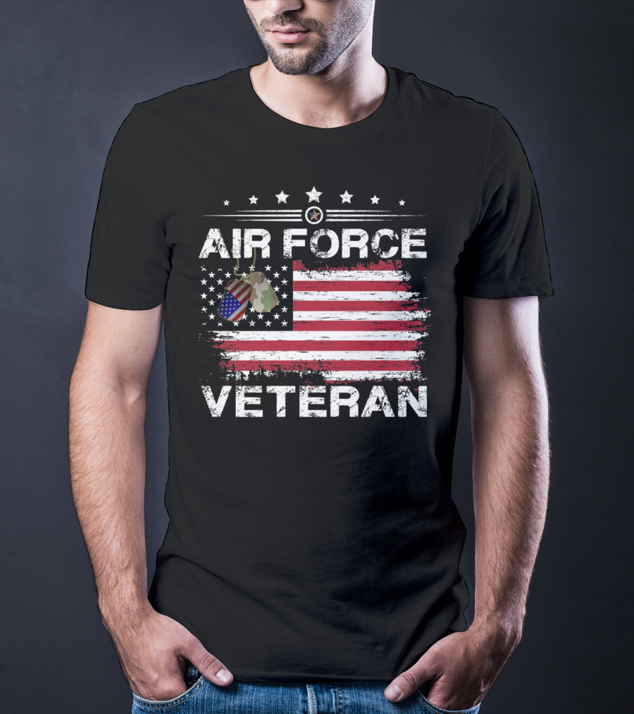 Air Force Veteran Distressed American Flag Dog Tags T-Shirt