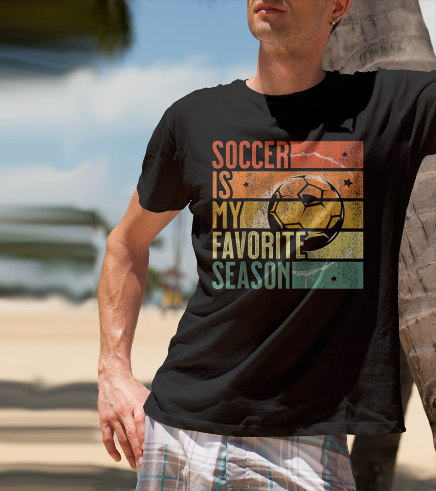 Soccer Is My Favorite Season Vintage Distressed Stripes Football Ball Retro T-Shirt