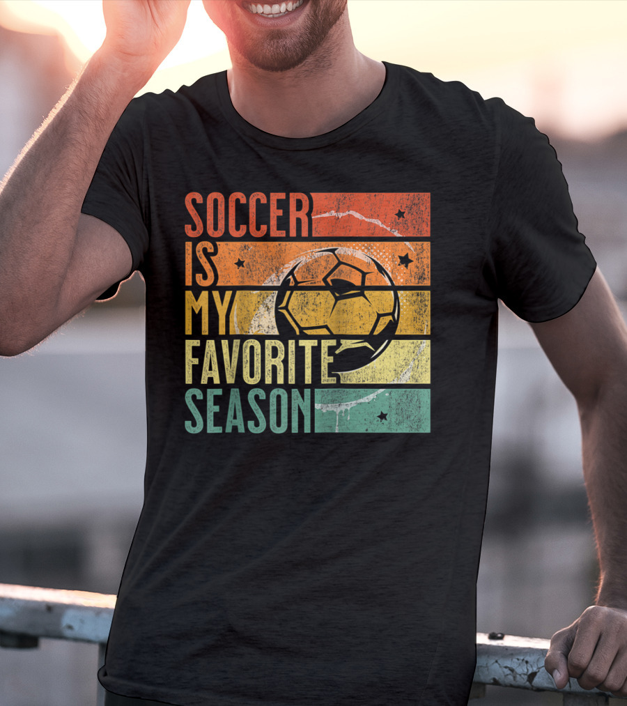 Soccer Is My Favorite Season Vintage Distressed Stripes Football Ball Retro T-Shirt