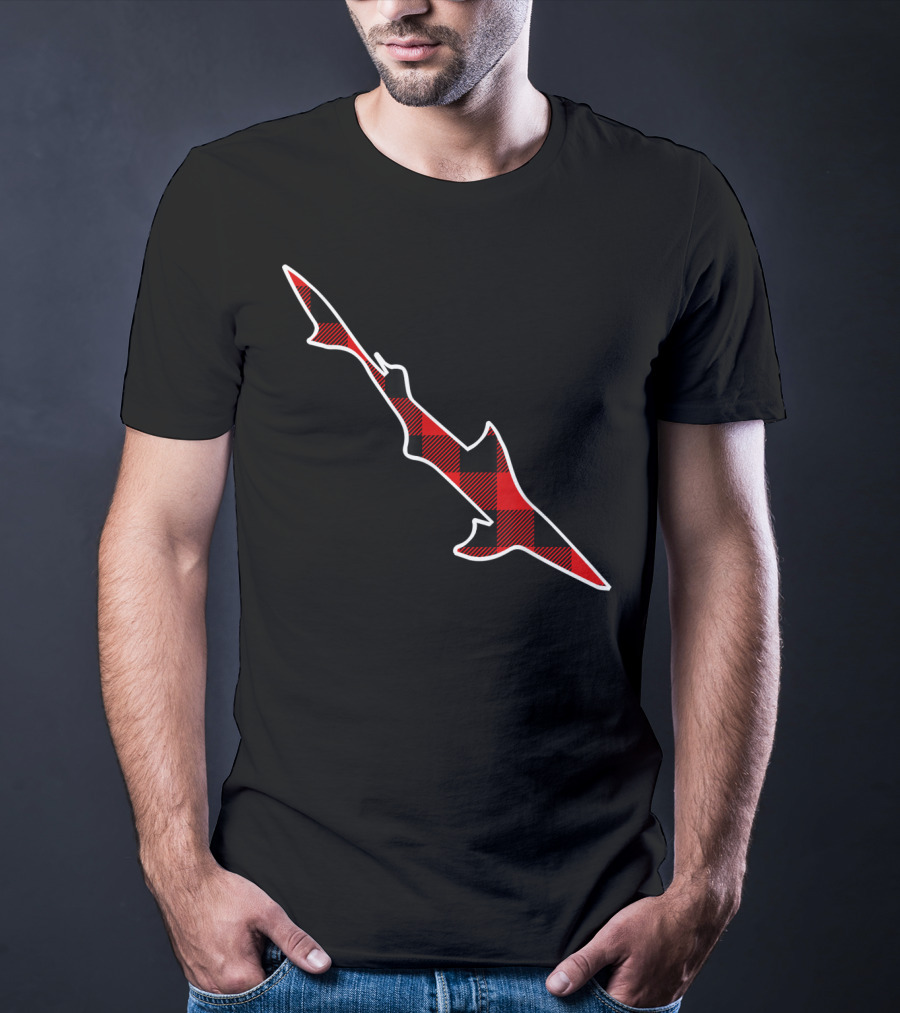 Dogfish Red Buffalo Plaid Shark Silhouette Spurdog T-Shirt