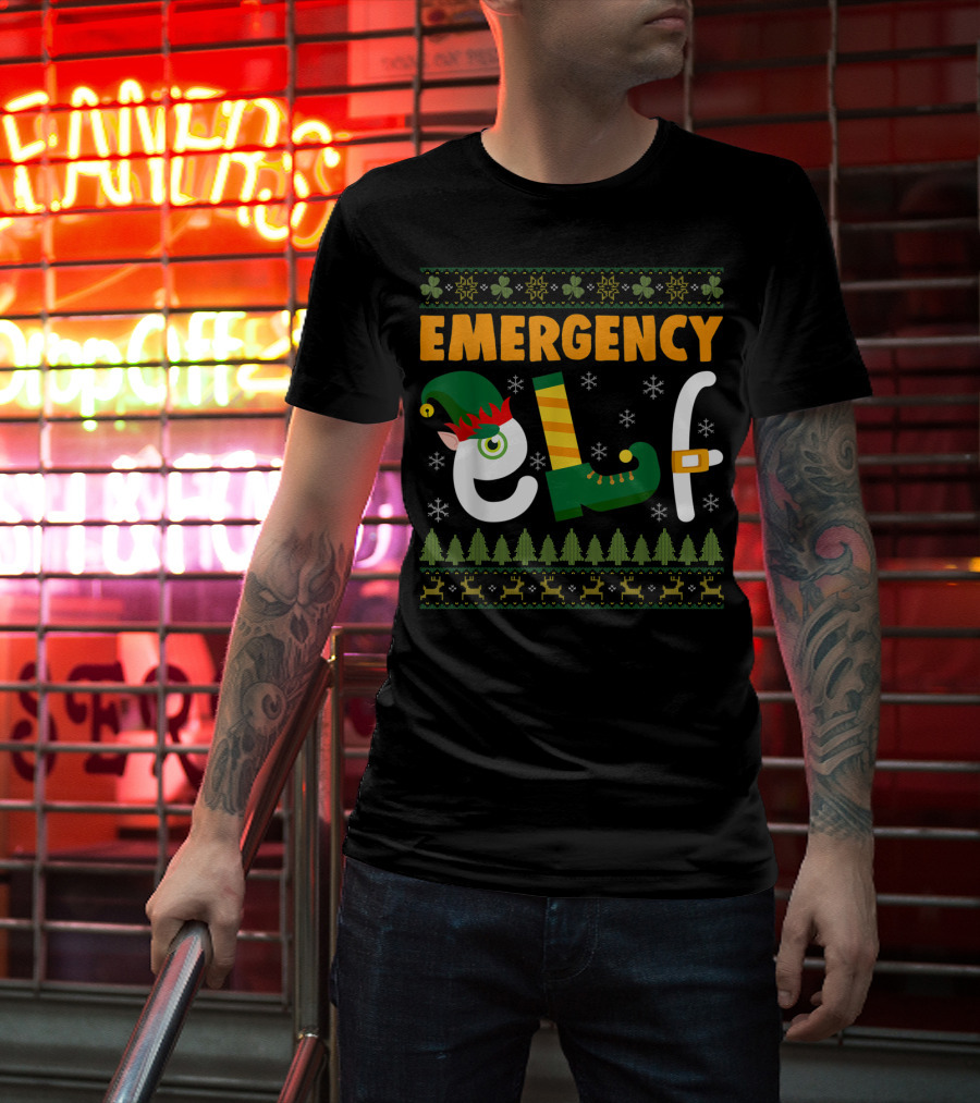 Emergency Elf Christmas Sweater With Festive T-Shirt